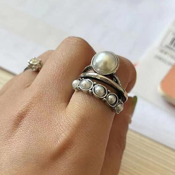 Silver pearl bead ring - Picture 2 of 6